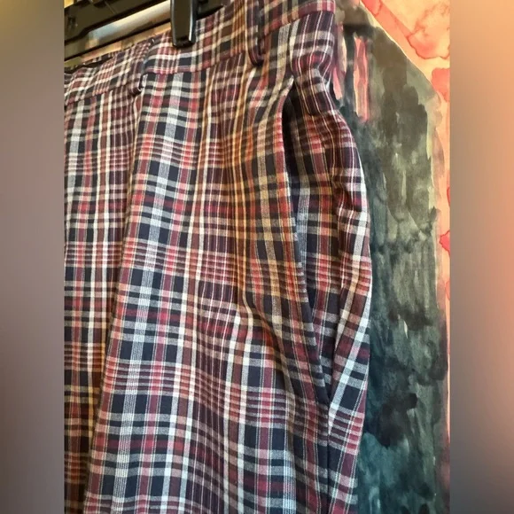 Lauren Ralph Lauren Red Plaid Flat Front Cotton Pants 36x29 India White Blue - Picture 5 of 9